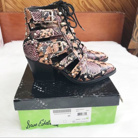 Sam Edelman Elena Studded Cutout Ankle Boot Snake Print - Picture 6 of 8